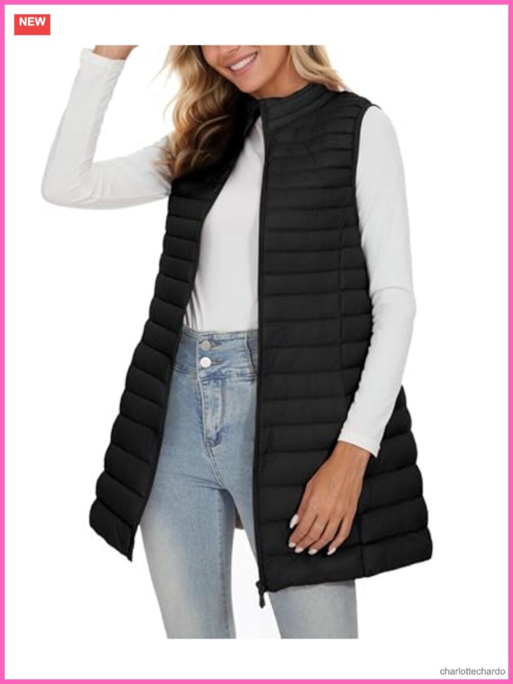 Long Puffer Vest Lightweight Down Vest Sleeveless Quilted Winter